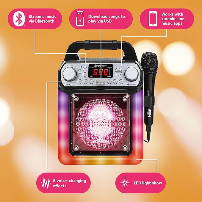 Singing Machine Portable Karaoke Machine with Wired Mic, Bluetooth, LED Lights - For Adults & Kids
