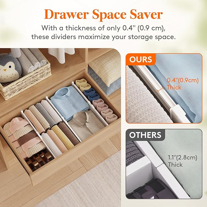 Lifewit 9 Pack Drawer Dividers 4" High, 13.8-22.5" Dresser Drawer Divider, Adjustable Drawer Organizers for Clothes, Plastic Drawers Separators for Dresser, Bedroom, Bathroom, Kitchen, Office