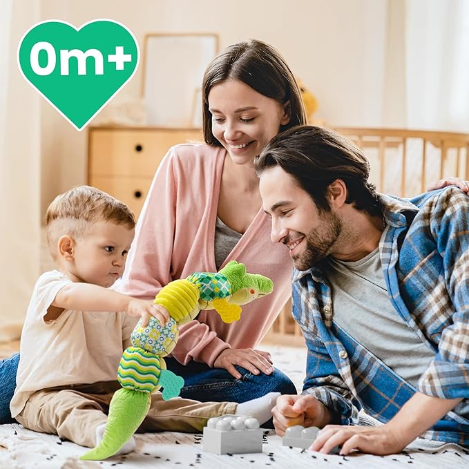 Sumobaby Baby Toys Musical Crocodile, Stuffed Animal Activity Soft Toys with Teether,Multi-Sensory Crinkle, Rattle and Textures, for Tummy Time Baby Toys 0 to 12 Months Boys, Girls, Alligator (Green)