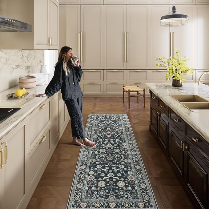 Washable Runners for Hallways Kitchen Rug: 2'6"x8' Runner Rugs Stain Resistant Non Slip Low Pile Boho Carpet Runners for Hallways Bedroom Entryway Indoor Beside Bathroom Laundry Room