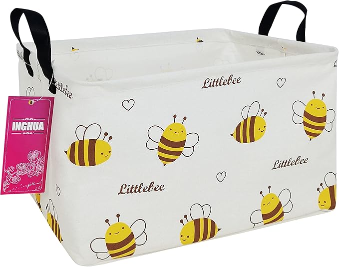 Rectangular Storage Basket Fabric Organizer Bin for Toys,Books,Clothes,Gifts,Pets-Perfect for Home,Office,Nursery,Dorm,Shelf(Rec-Bee )