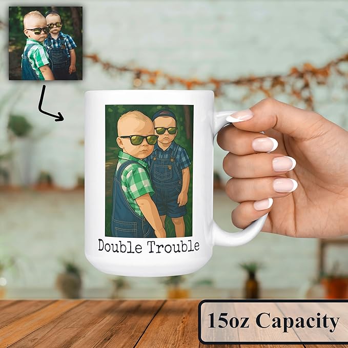 Personalized Coffee Mug, Custom Drawing Portrait Gift, Funny Customized Coffee Gift for Men & Women, Custom Mugs with Pictures, White 15oz Father's Day Mug
