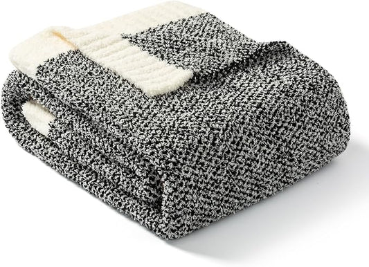 Snuggle Sac Heather Black Throw Blanket for Couch, Reversible Super Soft Micorfiber Blankets Dupes Warm Cozy Knit Fuzzy Plush Throws for Sofa, Bed, Heather Black, 50x60 inches