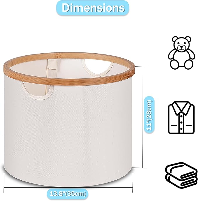 efluky Storage Baskets for Organizing, Fabric Storage Bins with Bamboo Handles, Collapsible Storage Baskets for Shelves and Closet,Medium, Beige Set of 2