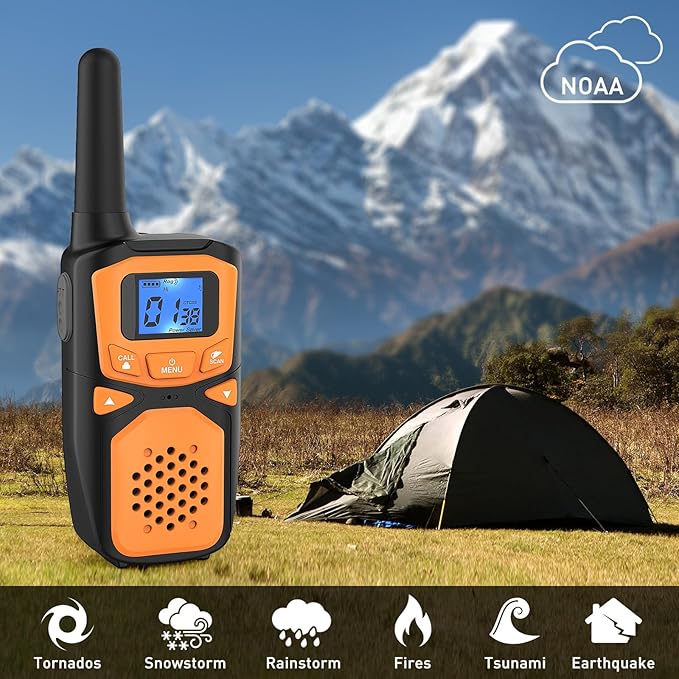 WokTok Rechargeable Long Range 2 Pack Walkie Talkies - 22 Channels VOX Scanning LCD Display - Ideal for Family Camping and Hiking