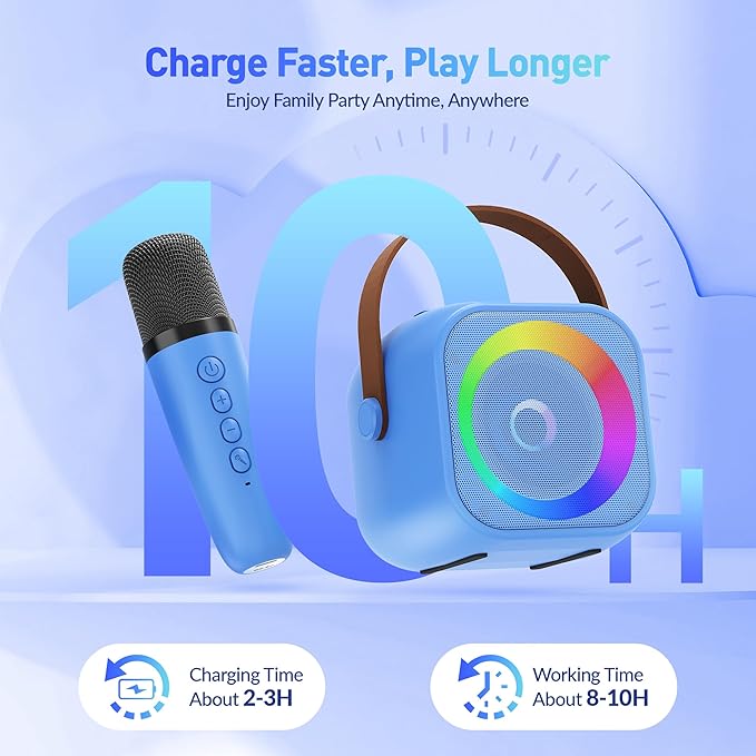 Mini Karaoke Machine for Kids Adults: Portable Bluetooth Karaoke Speaker with 2 Wireless Microphones, Karaoke Gifts for Girls Boys Ages 4-12+ Years Old Christmas Birthday Home Party(Navy Blue)