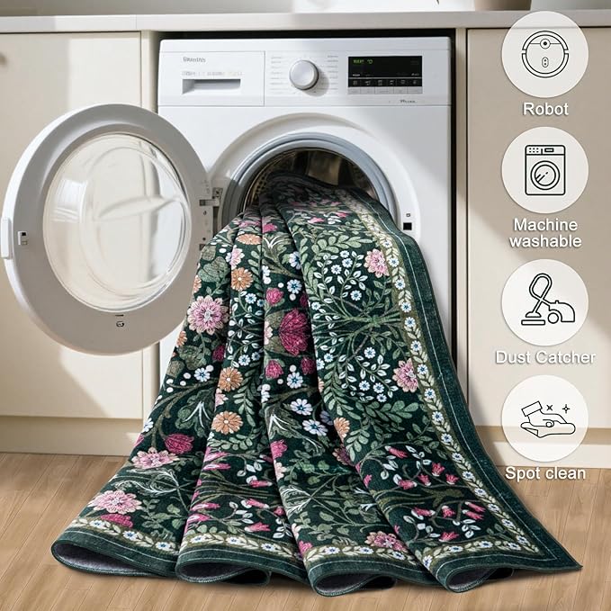 Area Rug Living Room Rugs: Floral 5x7 Washable Rug Vintage Soft Boho Non-Slip - Image 6