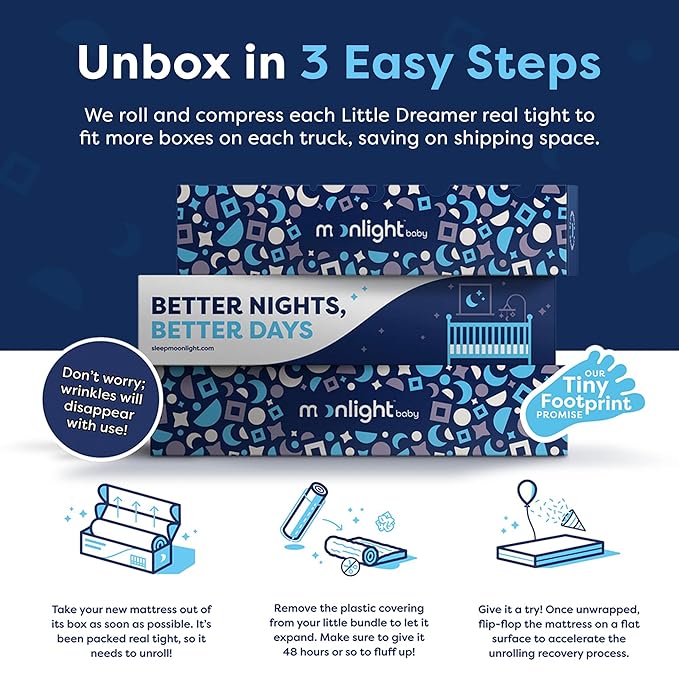 Moonlight Slumber Little Dreamer Crib Mattress – Dual-Sided Baby and Toddler Mattress, Firm Infant Support, Waterproof and Hypoallergenic, 5" Foam, Standard Size, Made in USA