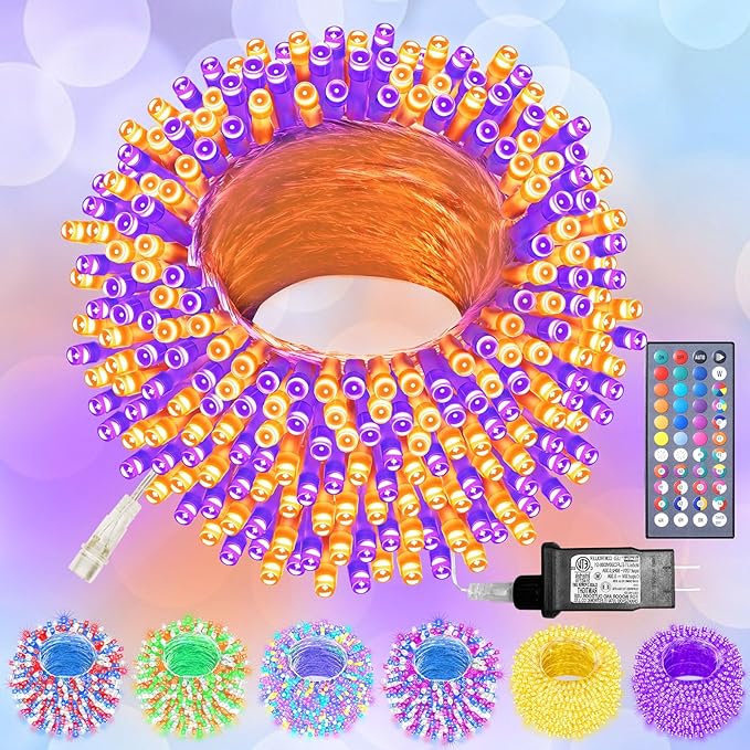 Obrecis Color Changing String Lights, 66FT 200 LED 34 Colors Colorful Christmas Lights Multicolor Plug in Waterproof Twinkle Lights Halloween String Lights Connectable for Indoor Outdoor Party Decor