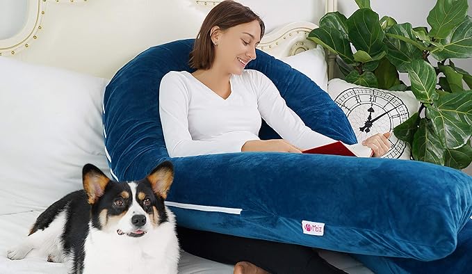 Meiz Pregnancy Pillow, Pregnancy Body Pillow, Pregnancy Pillows for Sleeping, 65" Maternity Body Pillow for Pregnant Women with Velvet Cover, Blue