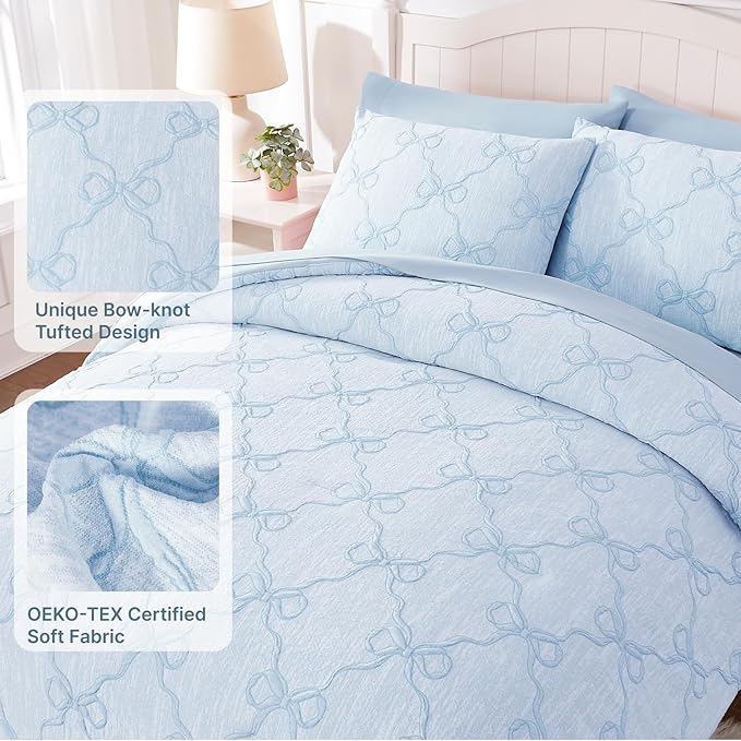 Full Size Comforter Sets with Sheets for Girls-7 Pieces Full Size Bedding Sets with Light Blue Comforter, Sheets, Pillowcases & Shams for Kids (Light Blue Diamond, 76" X 86")