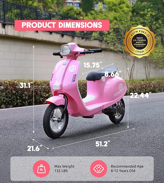 Kids Motorcycle, 2 Wheel Electric Motorcycle for Girls Ages 8-14, 24V Ride on Toys with Music, Story, Headlight, 3 Speed Options, Up to 60min Ride Time, for Riders up to 143 lbs, Easy Assemble, Pink