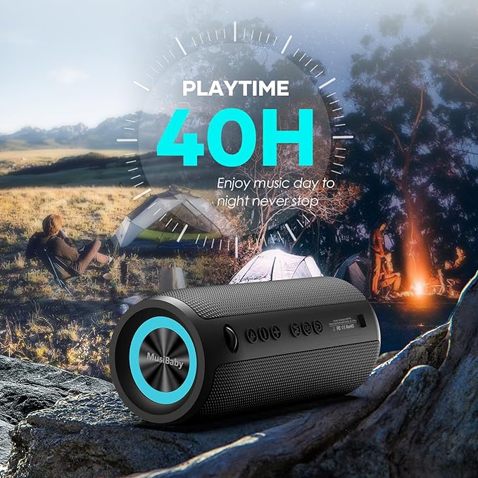 Bluetooth Speaker IPX6 Waterproof.Musibaby M88pro with Loud Stereo Sound,Portable Wireless Speaker,40H Battery,Bluetooth 5.3,Dual Pairing, Shower Outdoor Speaker for Party, Beach, Gifts Ideal.