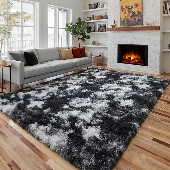 PAGISOFE Black White Grey Bedroom Rugs 4x6 Ft, Soft Fluffy Fuzzy Plush Indoor by PAGISOFE