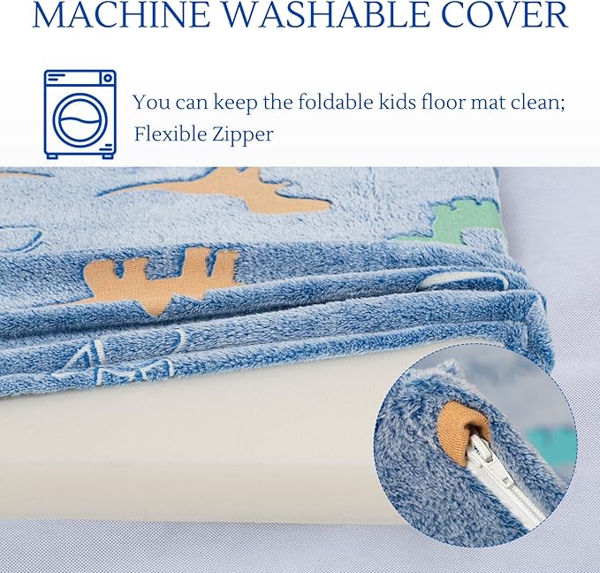 MeMoreCool Kids Floor Futon Mattress Large 6x4 FT, Thicken Foam Tatami Mattress for Children Play Area, Foldable Sleeping Pad Crawling Tatami Mat for Playroom, Dinosaur