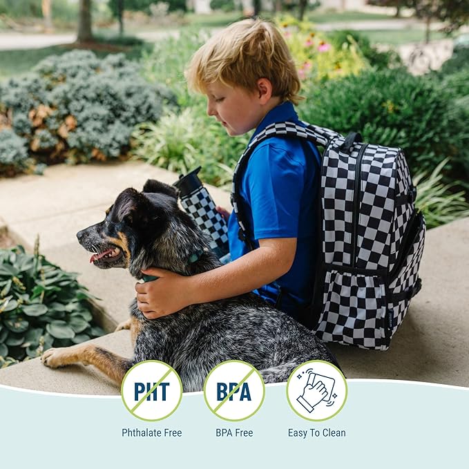 Wildkin ECO rPET 17-inch Large Backpack – Sustainable, Padded, Adjustable – Black and White Checkered