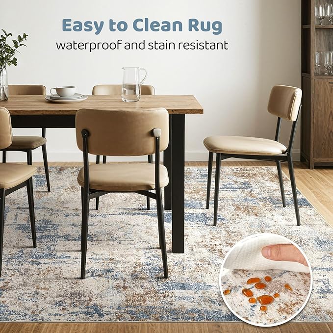 7x9 Area Rug Washable Rugs: Living Room Large Abstract Modern Soft Stain Resistant Indoor Floor Non Slip Accent Carpet for Bedroom Nursery Playroom Office Dining Room Dorm Home House- Tan
