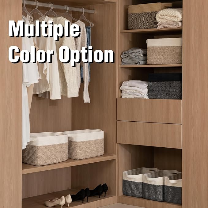 OIAHOMY 3 Pack Storage Basket for Organizing, 13''X9.85''X8.7'' Woven Storage Bins with Handles, toy organizers,Stylish Room Decor, Pink & white