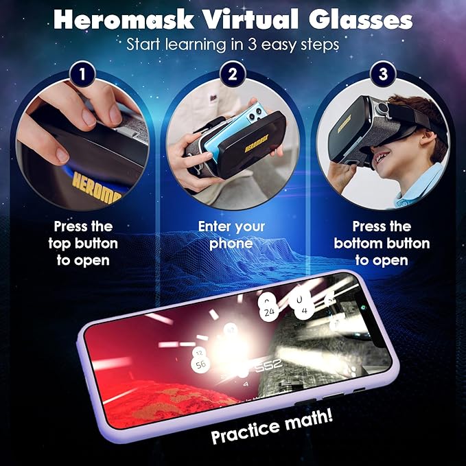 VR Headset + Math Games [Multiplication Subtraction etc] Virtual Games: Gift for Boys & Girls. Cool Educational Toys for Kids 5 6 7 8… Years Old. Virtual Reality Learning Resources Grade 1 2 3 4…8