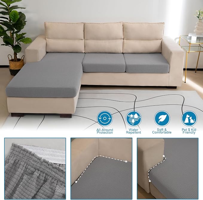 Water Repellent Couch Cushion Cover 3 Pieces Sofa Seat Cushion Covers, Stretch - Image 6