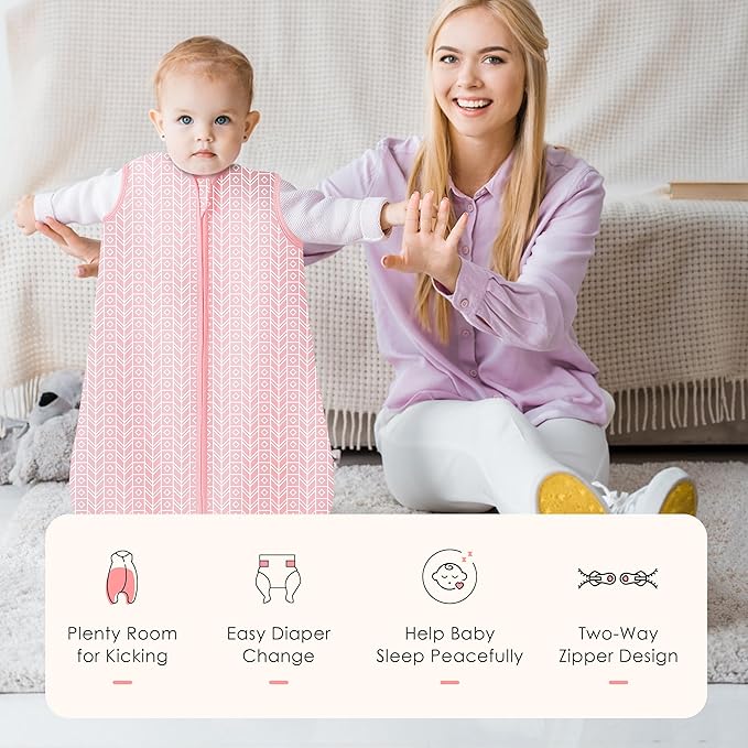 SWEET DOLPHIN Baby Sleep Sack 6-12 Months - 100% Cotton 2-Way Zipper TOG 0.5 Infant Wearable Blanket, Newborn Essentials Toddler 3 Pack Sleeping Sacks - Pink