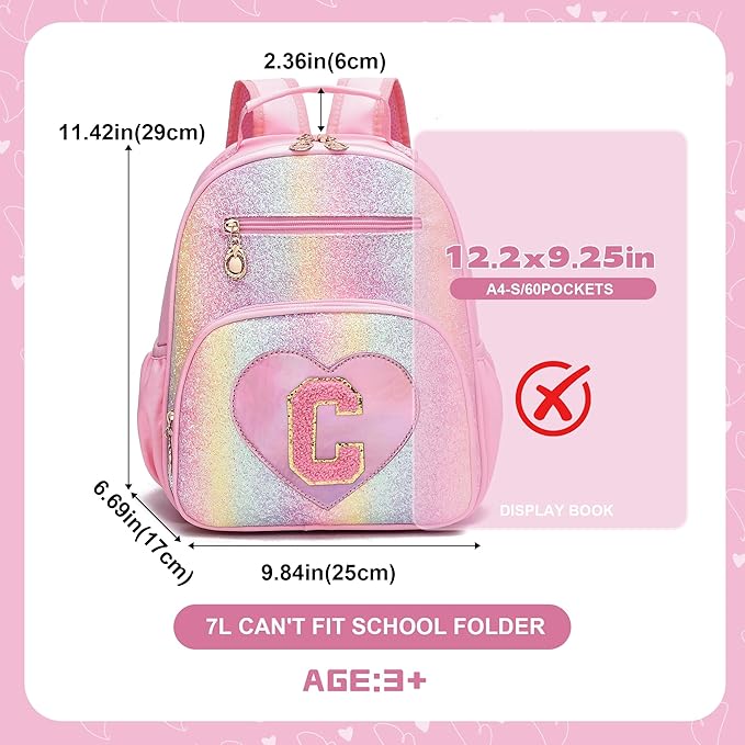 I IHAYNER Kids Glitter Lightweight Backpack for School Travel & Daycare, Toddler Backpack for Girls 3+ Preschool Kindergarten Elementary Kids Backpack-Rainbow Pink C