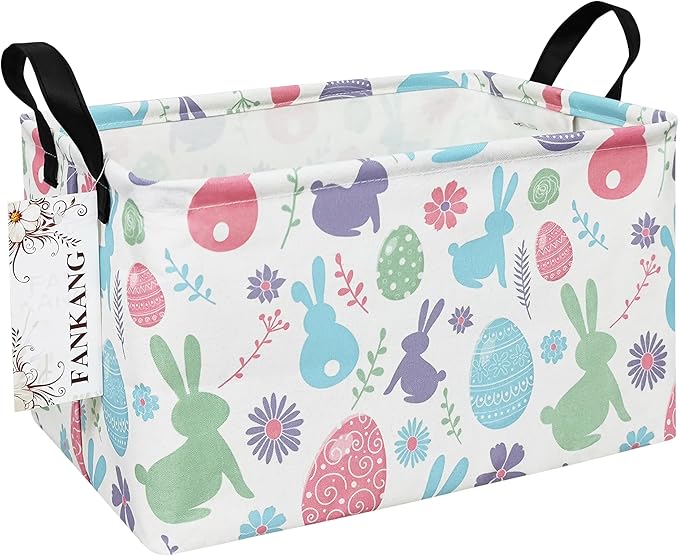 FANKANG Storage Bins, Nursery Hamper Canvas Laundry Basket Foldable with Waterproof PE Coating Large Storage Baskets for Kids Boys and Girls, Office, Bedroom, Clothes,Toys(Rec-Easter egg）