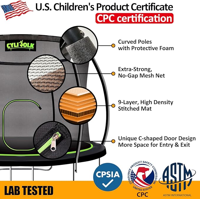 Trampoline for Kids, Heavy Duty Recreational Trampolines Toddler Trampoline with Enclosure Net Ladder Indoor Outdoor Trampoline CPC Approved