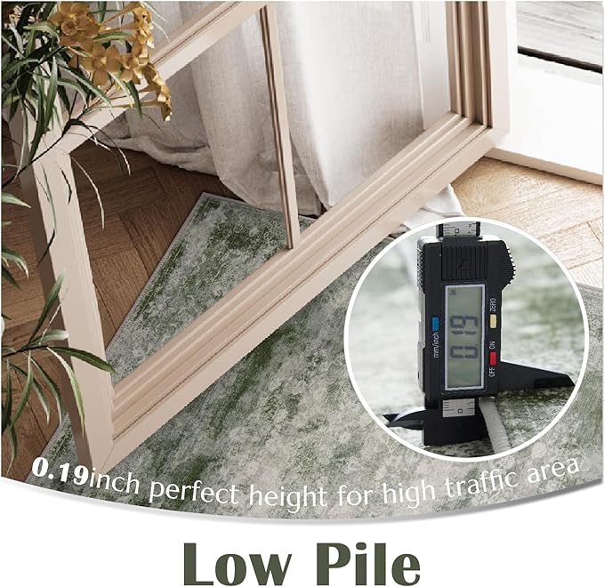 jinchan Washable Area Rug 8x10 for Living Room - Soft Faux Wool Ultra-Thin Stain Resistant Non-Slip Distressed Vintage Floral Large Carpet for Bedroom,Dining Room,Home Office,Nursery(Green, 8'x10')