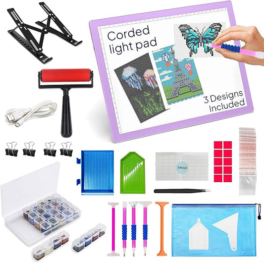 iVyne Corded A4 Light Pad for Diamond Painting & Art Projects – LED Light Board with Diamond Art Accessories – Ultra-Thin & Portable Diamond Dot Light Board, Perfect for Artists - Purple