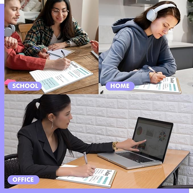 To Do List Notepad, Daily Planner Notebook with 52 Tear-off Sheets, Undated Writing Organizer for Daily Tasks and Goal, Coiled Task Track Checklist Productivity Pad for Office, Classroom, Home, School