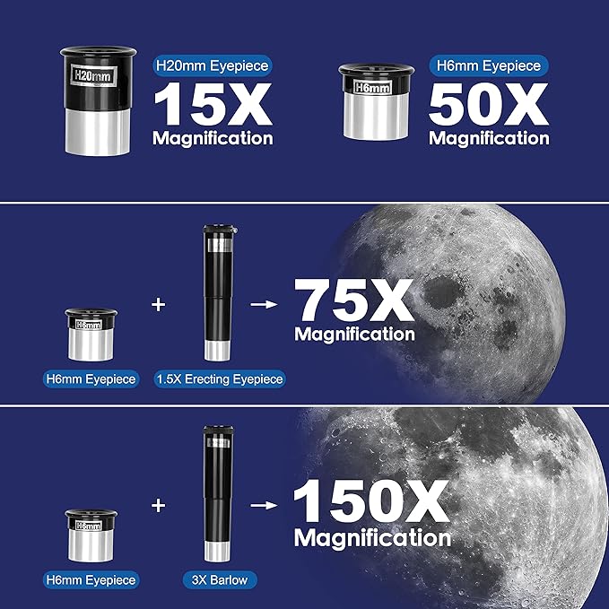 AOMEKIE Telescopes,70mm Aperture 300mm Table Tripod, Astronomical for Beginners,2 Eyepieces 150X with Smartphone Adapter Moon Filter 3X Barlow