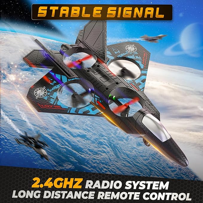 BEZGAR Drones for Kids | 2.4GHZ RC Plane, Remote Control Airplane, RC Helicopter, 360° Flip Fighter Jet Toy with Colorful LED Navigation Light Blue