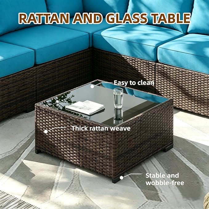 MOCHITO 5 Pieces Outdoor Patio Furniture Sets, All-Weather Sectional Sofa Dark - Image 2