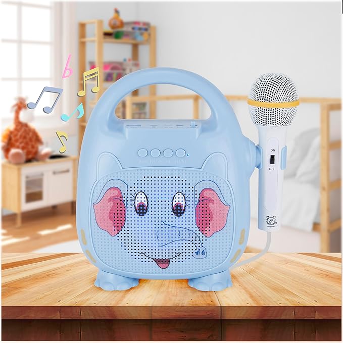 Singimals Kids Karaoke Speaker with Microphone - Unleash Your Child's Inner Superstar, Bluetooth v5.1, 12H Playtime, 5W Speaker, Multicolor LED Lighting, Elliot The Elephant