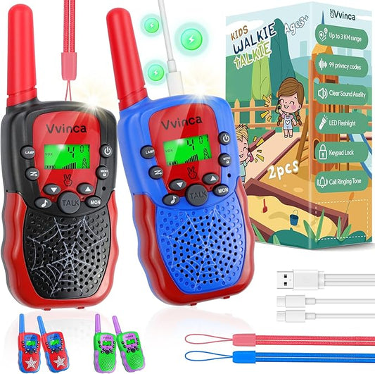 Vvinca Walkie Talkies for Kids Rechargeable, Spider Toys for Ages 3 4 5 6 7 8 9 10 Boys Girls Christmas Birthday Gifts for 3-12 Year Old, 2 Way Radio 22 CH VOX Long Range Walkie Talkie with Flashlight