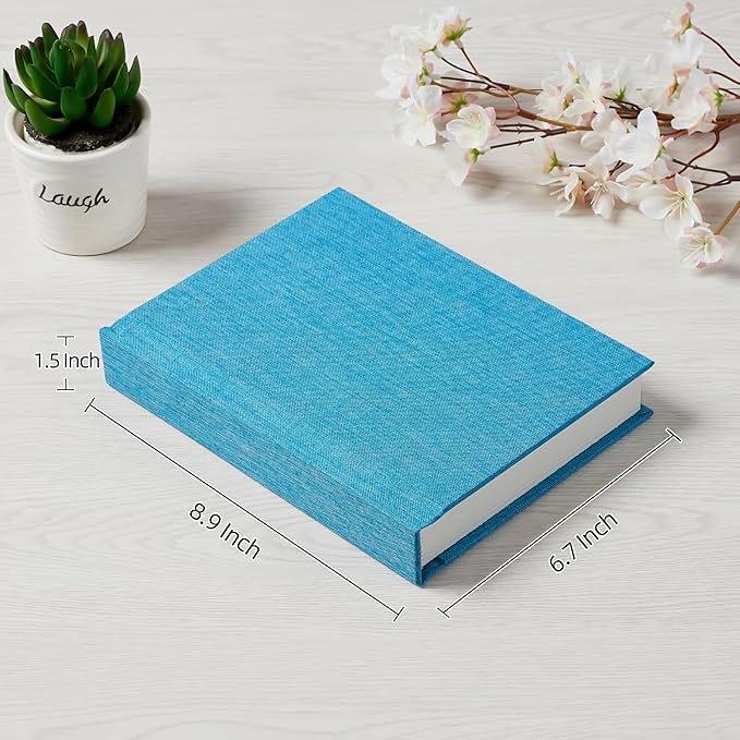 Photo Album 5x7 with Writing Space Linen Cover 5x7 Photo Album Book Holds 20 Photos Ideal for Wedding Theme-Album and Baby Photo Albums (Blue,20 Pockets)
