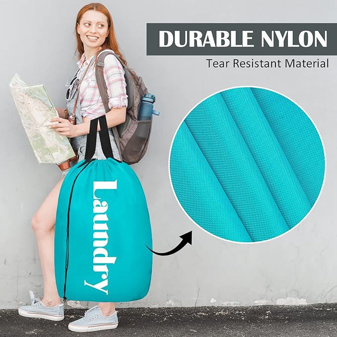 Sylfairy 2 Pack XL Laundry Bag with Strap,Heavy Duty Travel Laundry Bag,Rip-Stop Dirty Clothes Shoulder Bag with Drawstring,Easy Fit a Laundry Hamper or Basket Travel Essentials