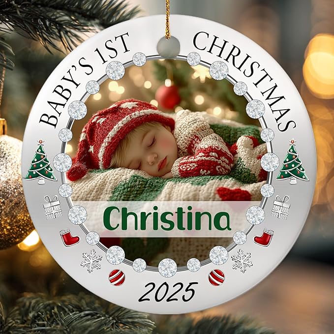 Personalized Baby Photo Christmas Ornament 2025 - Baby’s First Holiday Keepsake - Custom NewbornOrnament - Sweet Gift for New Parents Mom Dad - Gift for Parents Welcoming Newborn