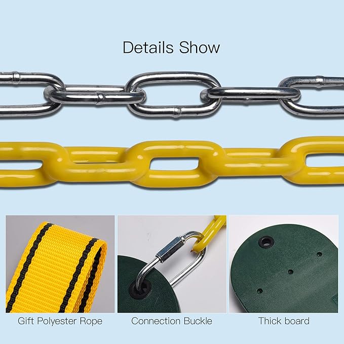 PACEARTH 2 Pack Swings Seats Holds 660lbs with 68.9 inch Anti-Rust Chains Plastic Coated 23.6 inch Tree Hanging Straps and Locking Buckles Playground Swing Set Accessories Replacement - Green