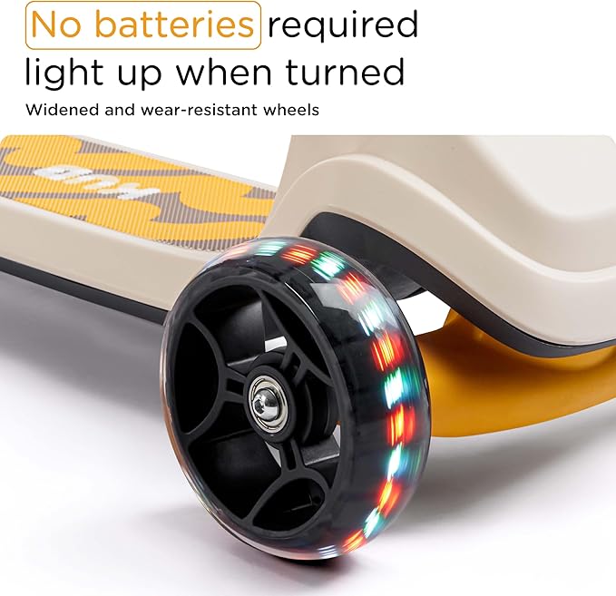 KUB Toddler Scooter for Kids Ages 2+, 3 Wheel Kick Scooter with LED Light-Up Wheels, Adjustable Height Handlebar, Lean-to-Steer, Anti-Slip Deck, Easy-Fold Design, Gift for Boys and Girls