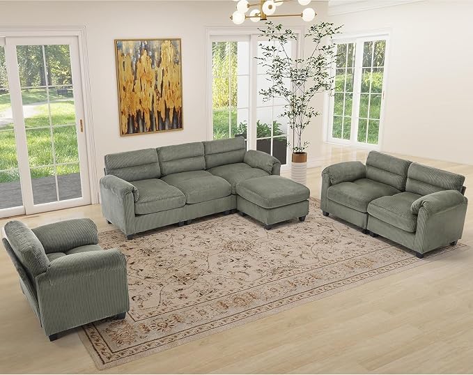 HAOMARKETS Corduroy 2-Piece Sofa Set, Upholstered Ottoman and 3-Seater Sofa - Image 7
