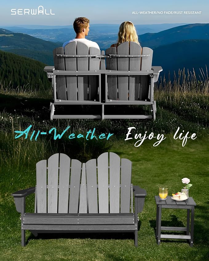 SERWALL Adirondack Bench, HDPE All-Weather Adirondack Loveseat, Outdoor - Image 8