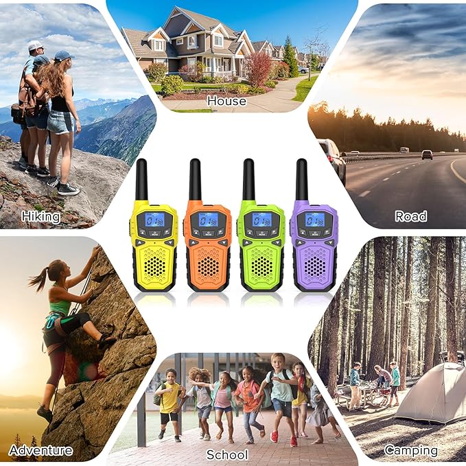 Walkie Talkies for Adults- WokTok Long Range Two Way Radio for Camping Hiking Hand Held Hiking Accessories Camping Gear Xmas Birthday Gift for Kids,SOS Siren,NOAA Weather Alert,4 Radios