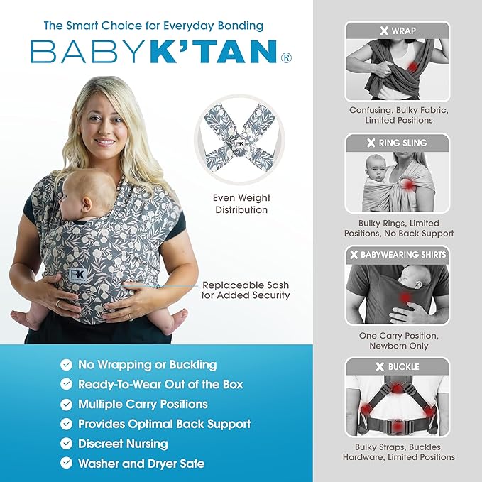 Small-Petite Original Baby K'tan Baby Carrier: #1 Easy Pre-Wrapped, Soft, Slip-On, No Rings, No Buckles | 5 in 1 Baby Sling Gift | Infant Wrap for Newborn to Toddler up to 35lb Women 2-4, Men up to 36