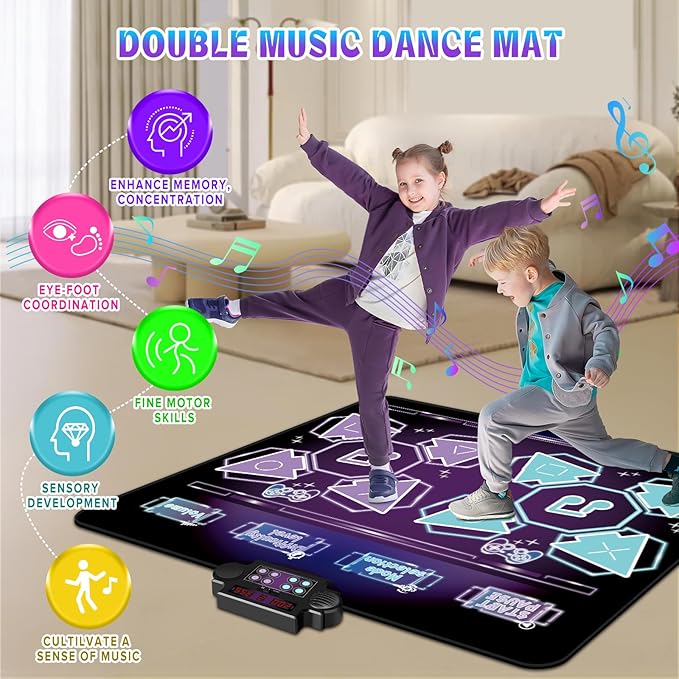 Toys Double Dance Mat for Kids, Boys & Girls Toys Ages 3 4 5 6 7 8+ Year Old Gifts Ideas for Electronic Dance Challenge Palymat, Single & Double Player Game Modes, Easter Gifts for Boys Girls