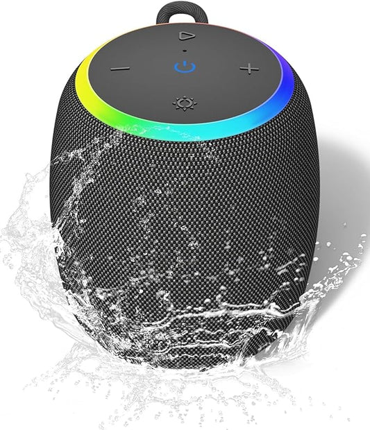 Bluetooth Speaker, Portable Wireless Bluetooth 5.3, 15W Clear Bass, IPX6 Waterproof, LED Lights, AUX/TF/USB, Dual TWS Pairing, 12H Playtime, Small Speakers for Home Outdoor Beach, Ideal Gift