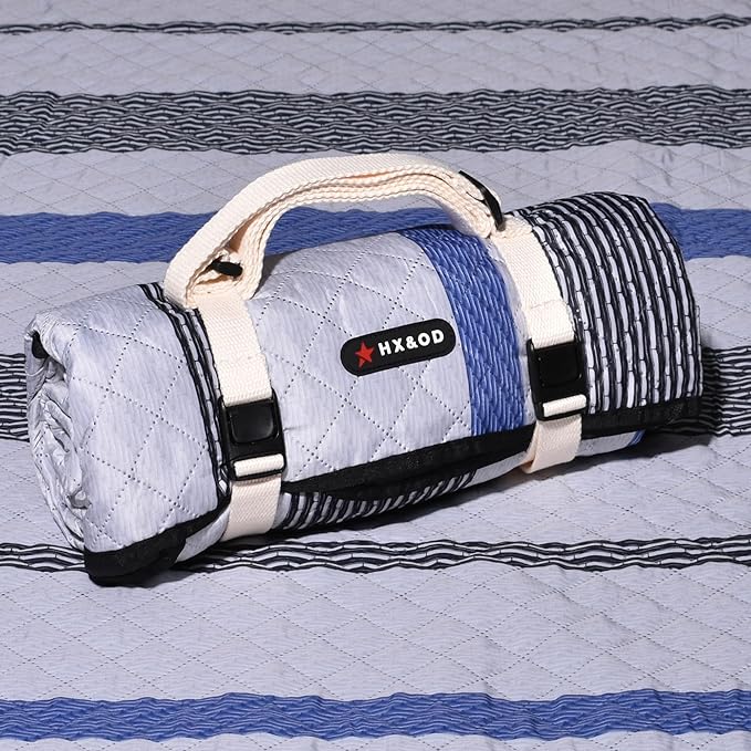 Waterproof Picnic Mat, Outdoor Camping Oversized Field Blanket. Portable Thickened Camping Blanket, Suitable for Beach, Camping, Music Festival, Party, Outdoor Adventure. (Black&Blue&White, 80”x80”)