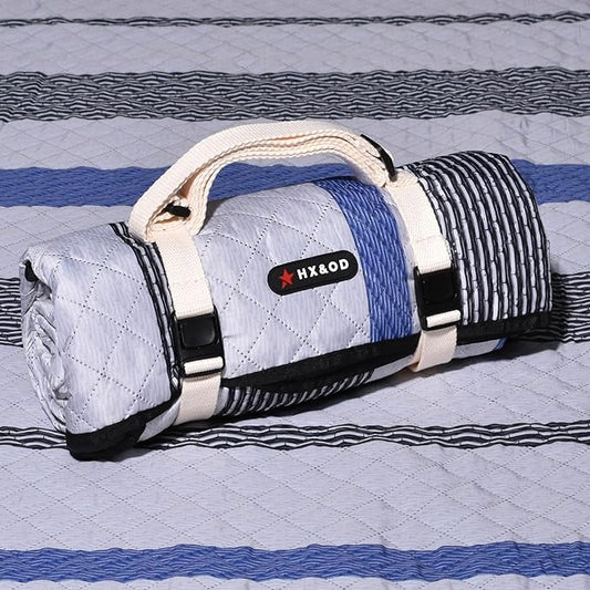 Waterproof Picnic Mat, Outdoor Camping Oversized Field Blanket. Portable Thickened Camping Blanket, Suitable for Beach, Camping, Music Festival, Party, Outdoor Adventure. (Black&Blue&White, 80”x80”)