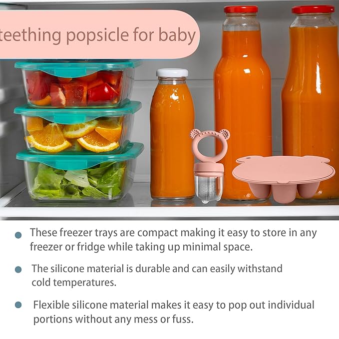 Silicone Baby Food Freezer Tray with Teething Popsicle Molds - Baby Fruit Feeder and Breastmilk Teether Combo